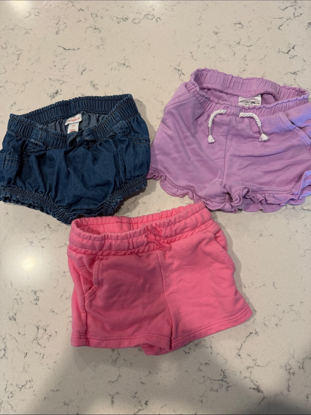 Three-Pack Kids Elastic Waist Shorts - Pink, Lavender, Navy-12Months